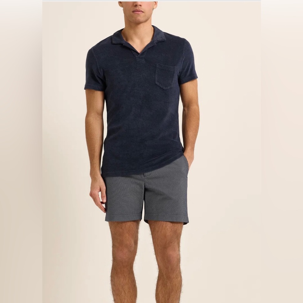 Orlebar Brown Navy Terry Towelling Polo with Chest Pocket